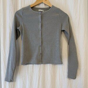 Hollister Button Front Gray Crop Top Long Sleeve Preppy Ribbed Size Small